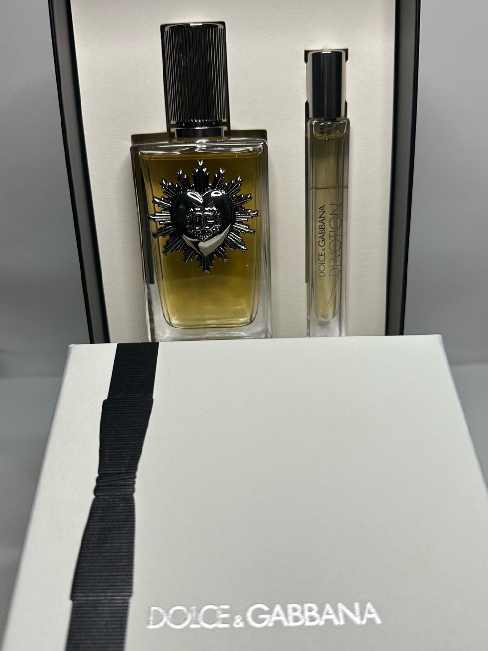Dolce & Gabbana Men’s Set with Amber Liquid and Silver Accents
